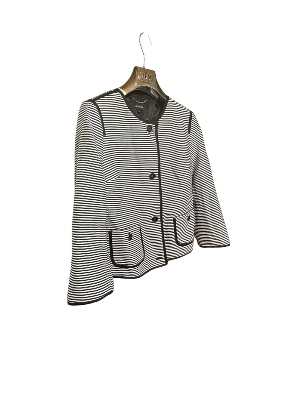 Talbots Black & White Striped Knit Blazer
